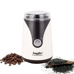 A sleek Sonifer Coffee Grinder SF-3519 sitting on a kitchen counter.