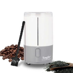 A sleek Sonifer Coffee Grinder SF-3520 sitting on a kitchen counter.