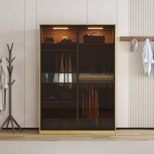 Sliding two door wardrobe glass wooden | Redwave Online