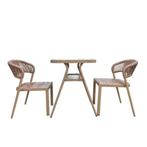 Shinning Table with 2 rattan chairs Colour:Brown