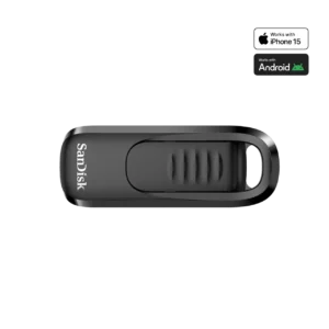SanDisk Ultra Slider USB-C 256GB flash drive with a retractable connector.