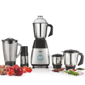 Glen Mixer Grinder 750W Platinum model SA 4023 with stainless steel jars on a kitchen counter.