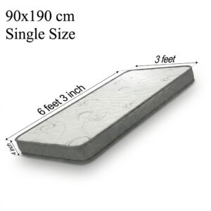 Roll Mattress Full Foam (Single) 90*190 NO:MF10 unrolled and expanding on a wooden bed frame