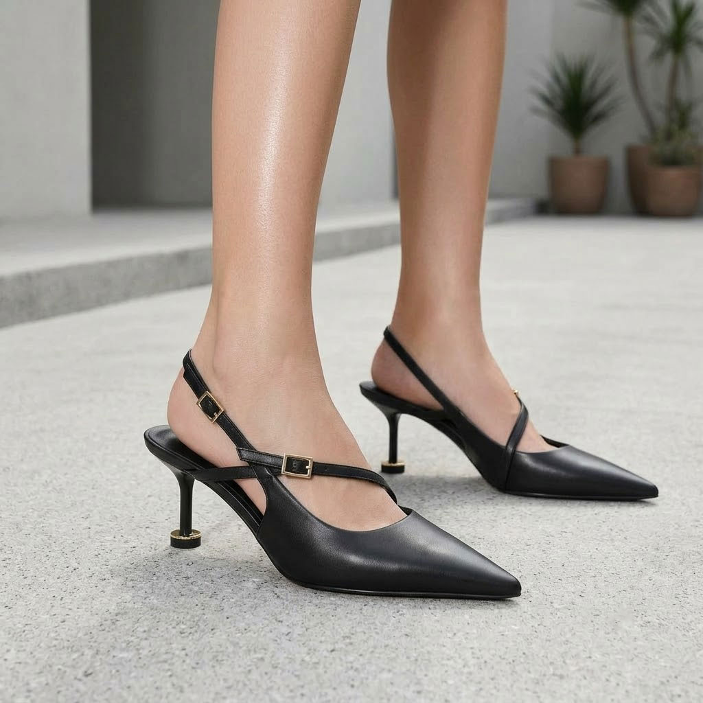 Charles & Keith Wynn Buckled Sculptural-Heel Slingback Pumps - Black
