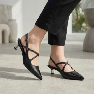 Charles & Keith Pauline Patent Crossover Kitten Heels - Black