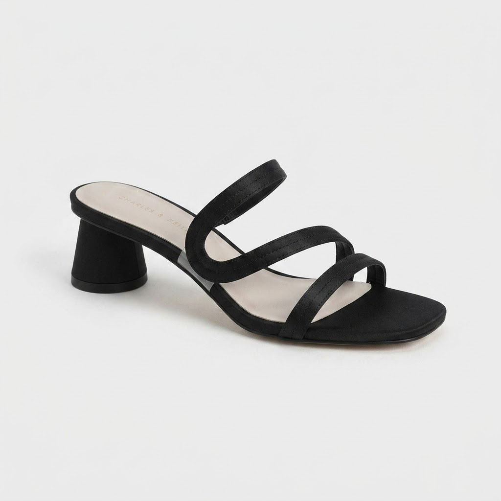 Charles & Keith Arden Satin Wavy Strap Mules Black - Size: 36 - Image 4