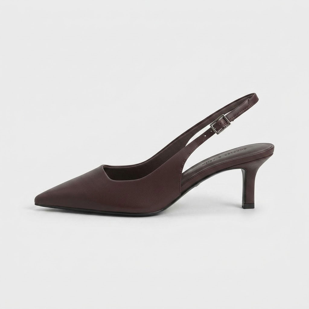 Charles & Keith Pointed-Toe Kitten-Heel Slingback Pumps Dark Brown - Size: 37 - Image 5