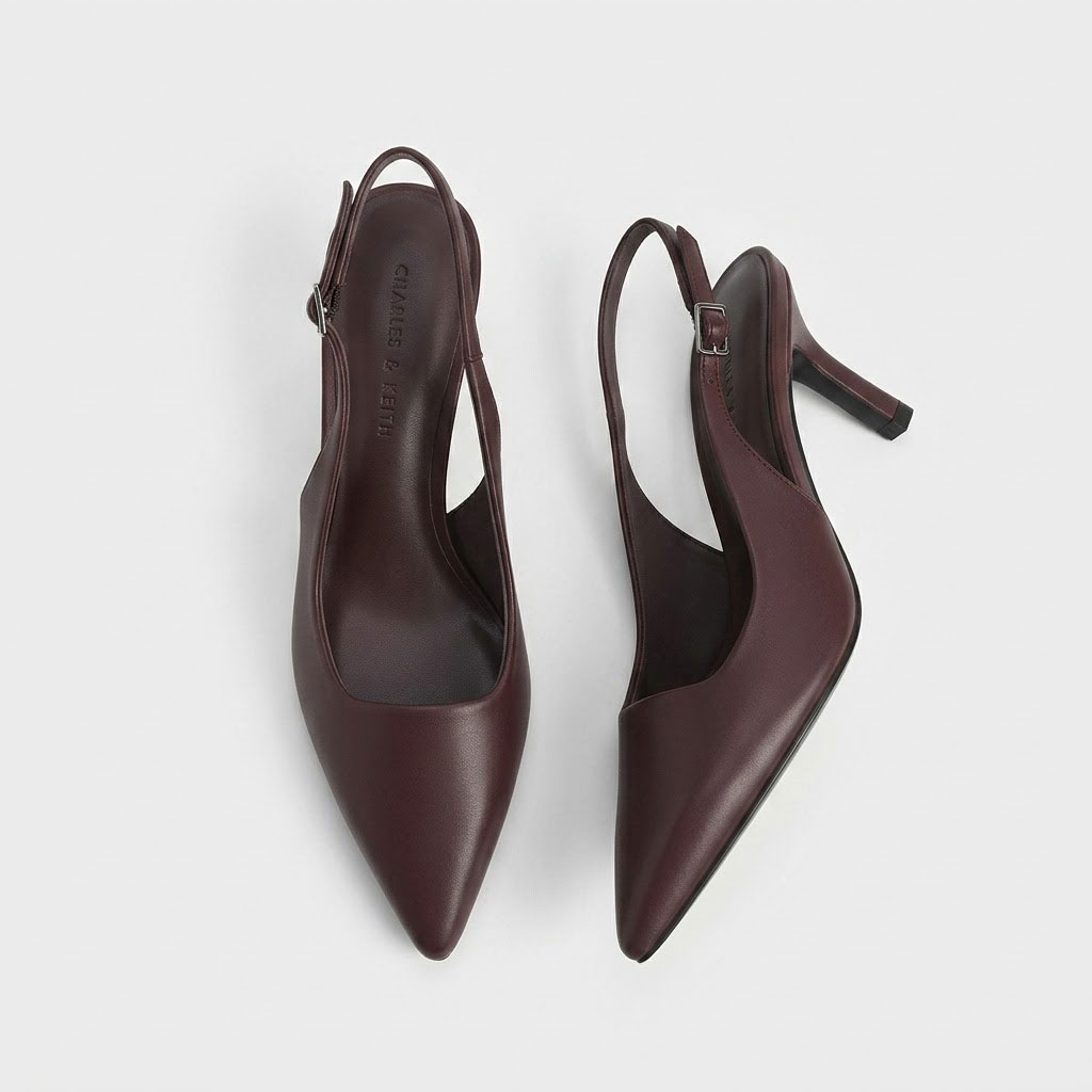 Charles & Keith Pointed-Toe Kitten-Heel Slingback Pumps Dark Brown - Size: 37 - Image 2
