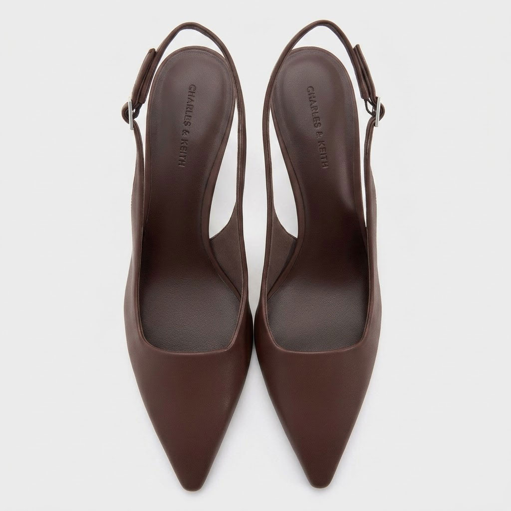 Charles & Keith Pointed-Toe Kitten-Heel Slingback Pumps Dark Brown - Size: 37 - Image 3