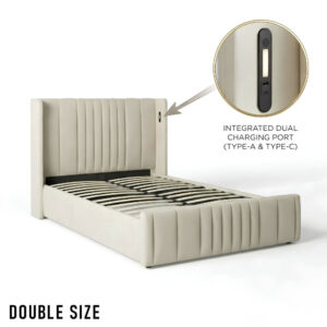 Double Size Cushion Bed with Storage and Charging Station Leather Model: 4465-1G